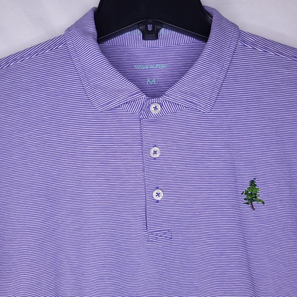 B Draddy Polo Shirt Mens Medium Striped Purple, White Grandfather Golf Club